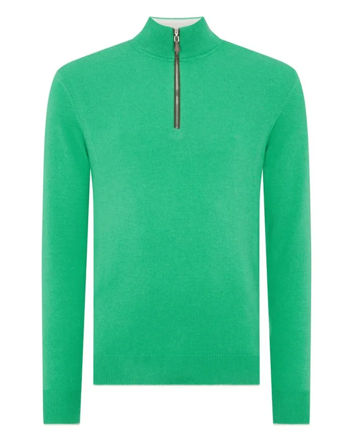 NPeal Jumpers Men The Carnaby Half Zip Cashmere Jumper Parrot Green