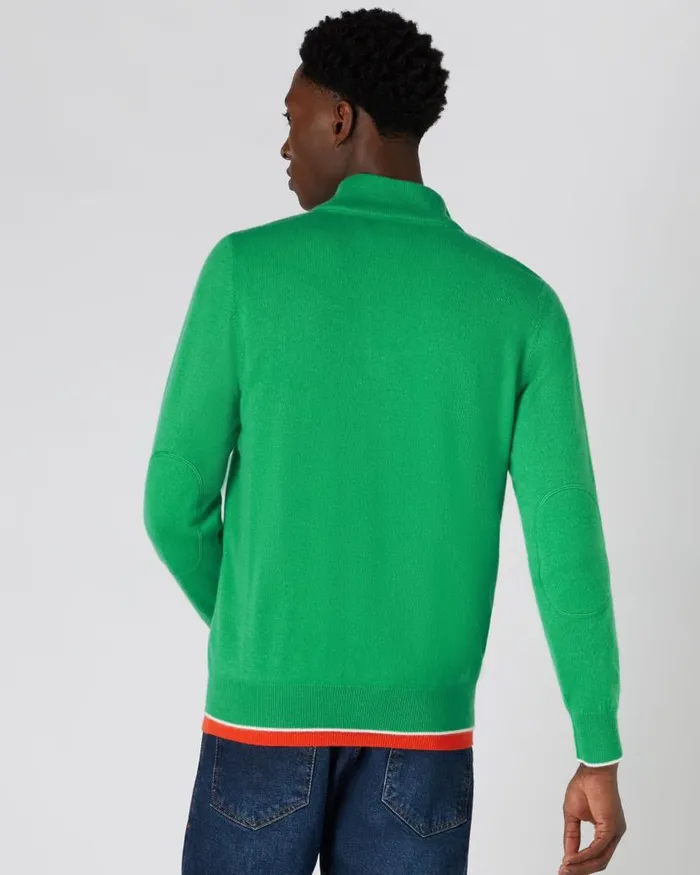 NPeal Jumpers Men The Carnaby Half Zip Cashmere Jumper Parrot Green