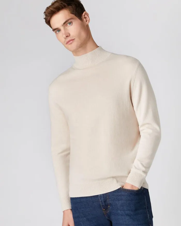NPeal Jumpers Men Turtle Neck Cashmere Jumper Almond White
