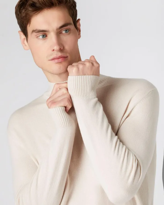 NPeal Jumpers Men Turtle Neck Cashmere Jumper Almond White