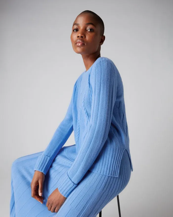 NPeal Jumpers Women Cable Boat Neck Cashmere Jumper Atlas Blue