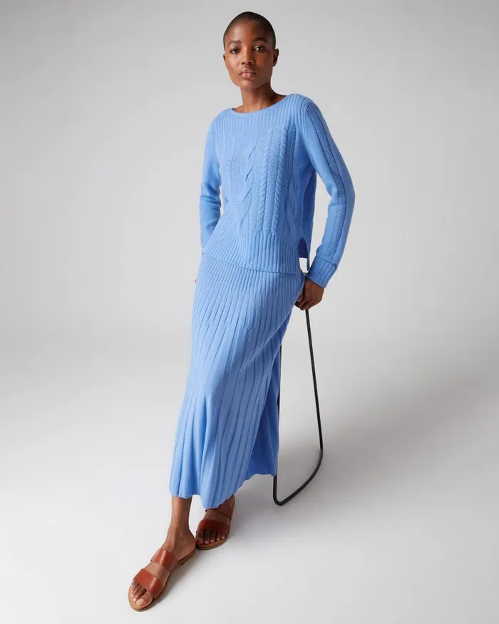 NPeal Jumpers Women Cable Boat Neck Cashmere Jumper Atlas Blue