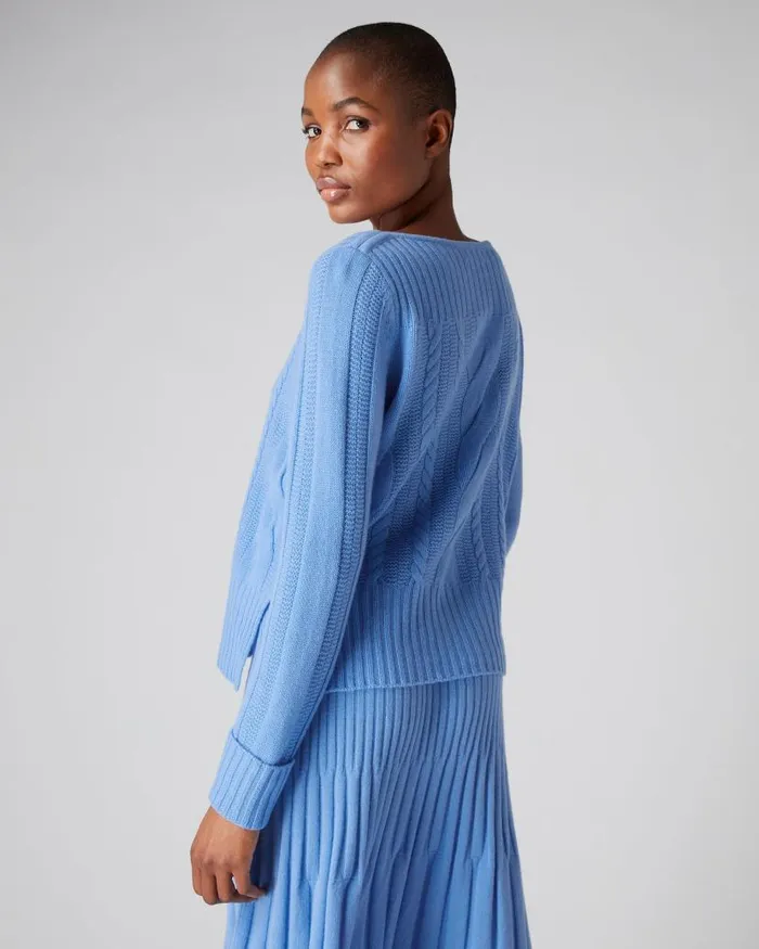 NPeal Jumpers Women Cable Boat Neck Cashmere Jumper Atlas Blue