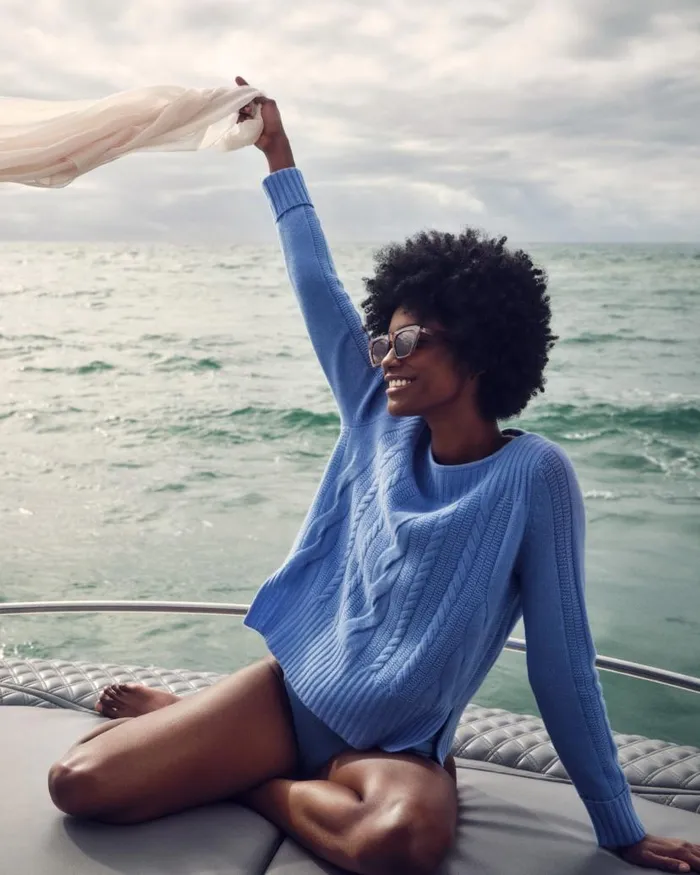 NPeal Jumpers Women Cable Boat Neck Cashmere Jumper Atlas Blue