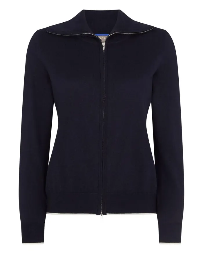 NPeal Jumpers Women Cotton Cashmere Full Zip Jumper Navy Blue
