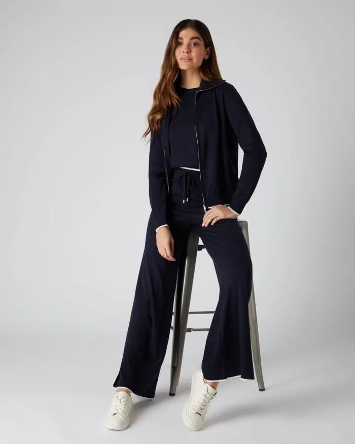 NPeal Jumpers Women Cotton Cashmere Full Zip Jumper Navy Blue
