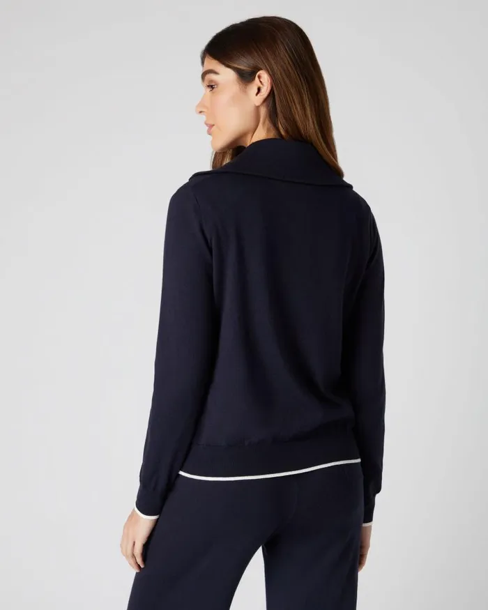 NPeal Jumpers Women Cotton Cashmere Full Zip Jumper Navy Blue