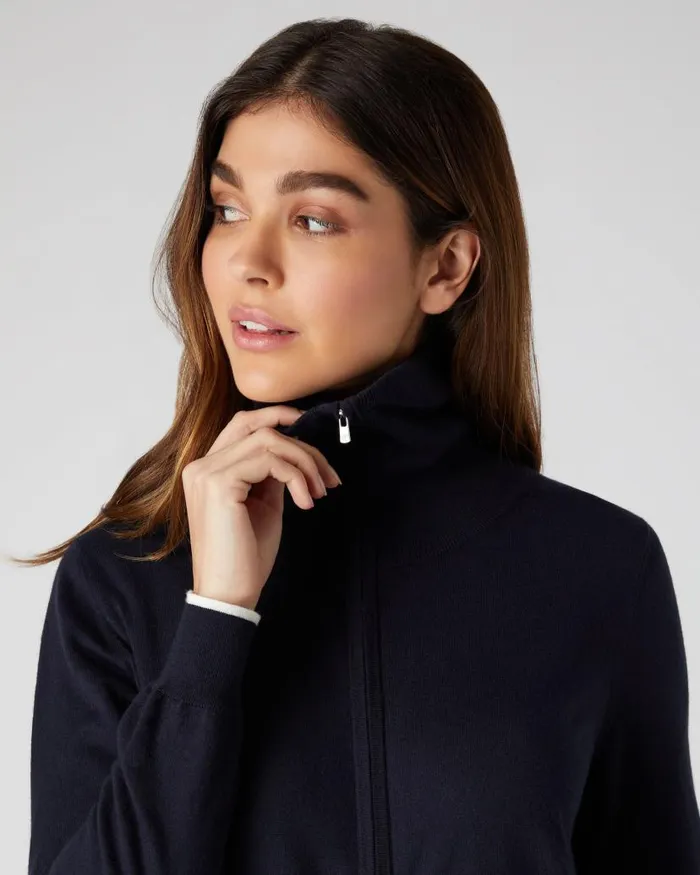 NPeal Jumpers Women Cotton Cashmere Full Zip Jumper Navy Blue