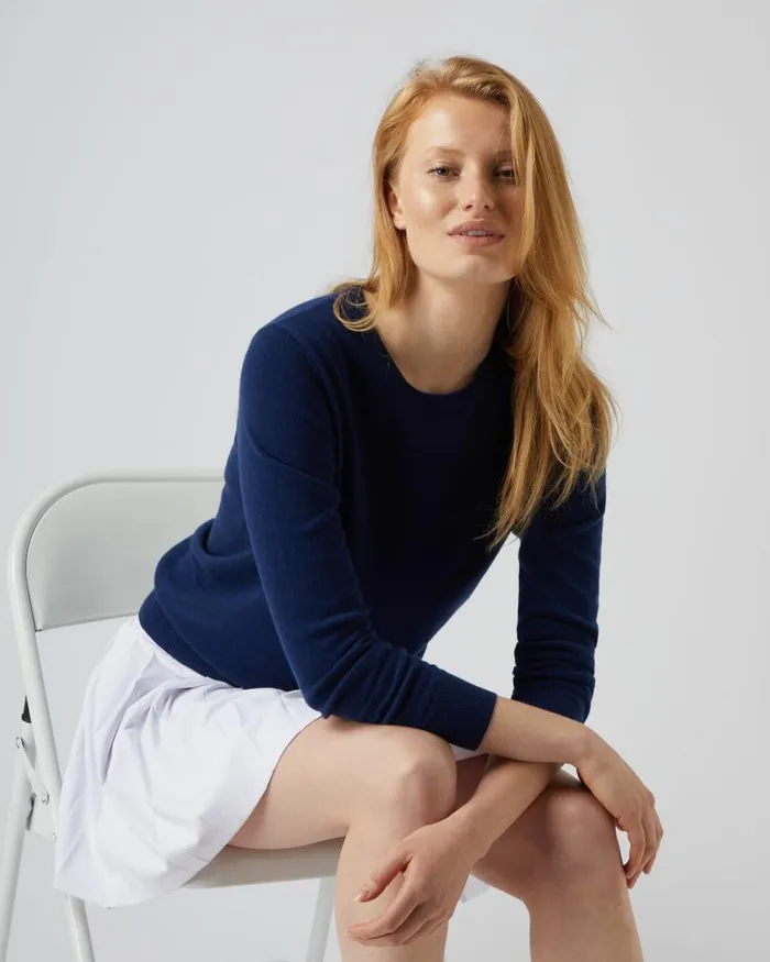 NPeal Jumpers Women Evie Classic Round Neck Cashmere Jumper French Blue