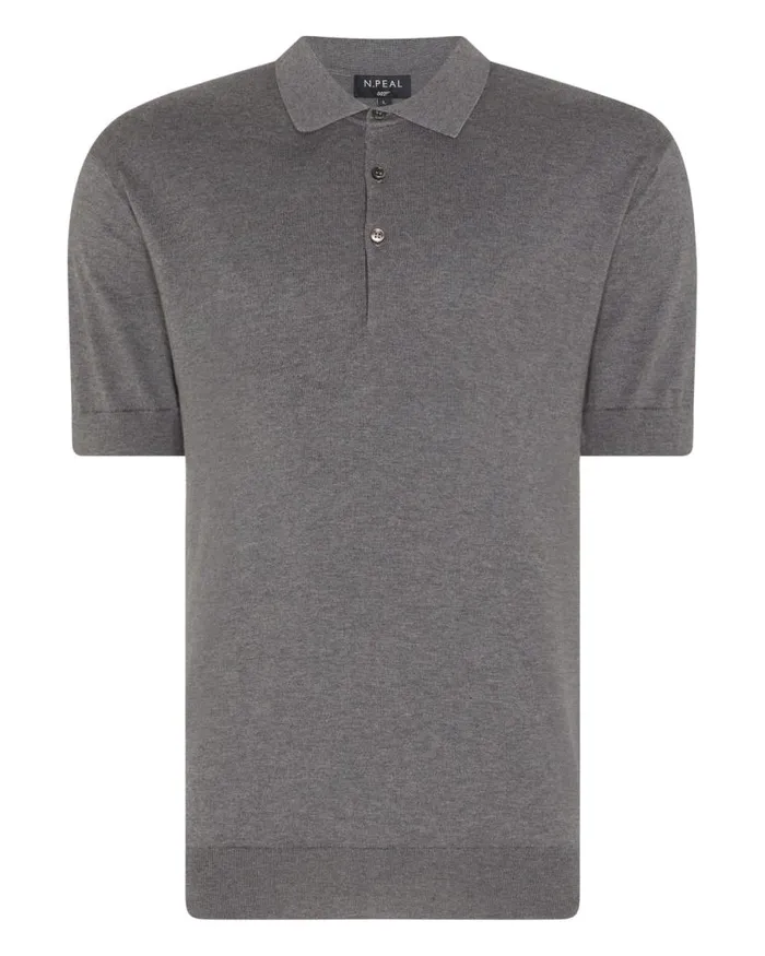 NPeal Polos and Tshirts Men 007 Short Sleeve Cotton Cashmere Polo T Shirt Smoke Grey