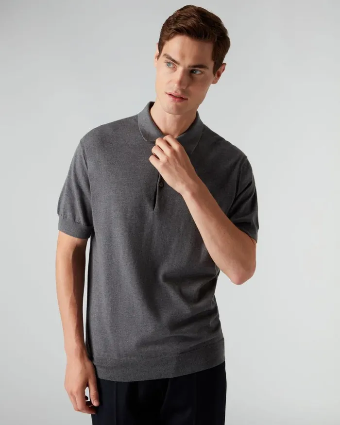 NPeal Polos and Tshirts Men 007 Short Sleeve Cotton Cashmere Polo T Shirt Smoke Grey
