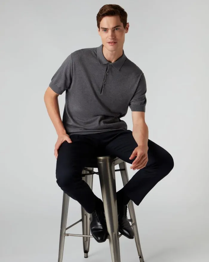 NPeal Polos and Tshirts Men 007 Short Sleeve Cotton Cashmere Polo T Shirt Smoke Grey
