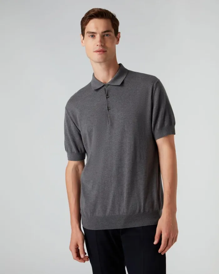 NPeal Polos and Tshirts Men 007 Short Sleeve Cotton Cashmere Polo T Shirt Smoke Grey