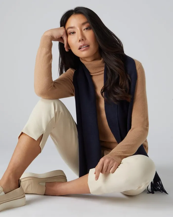 NPeal Scarves MenWomen Unisex Woven Cashmere Scarf Navy Blue