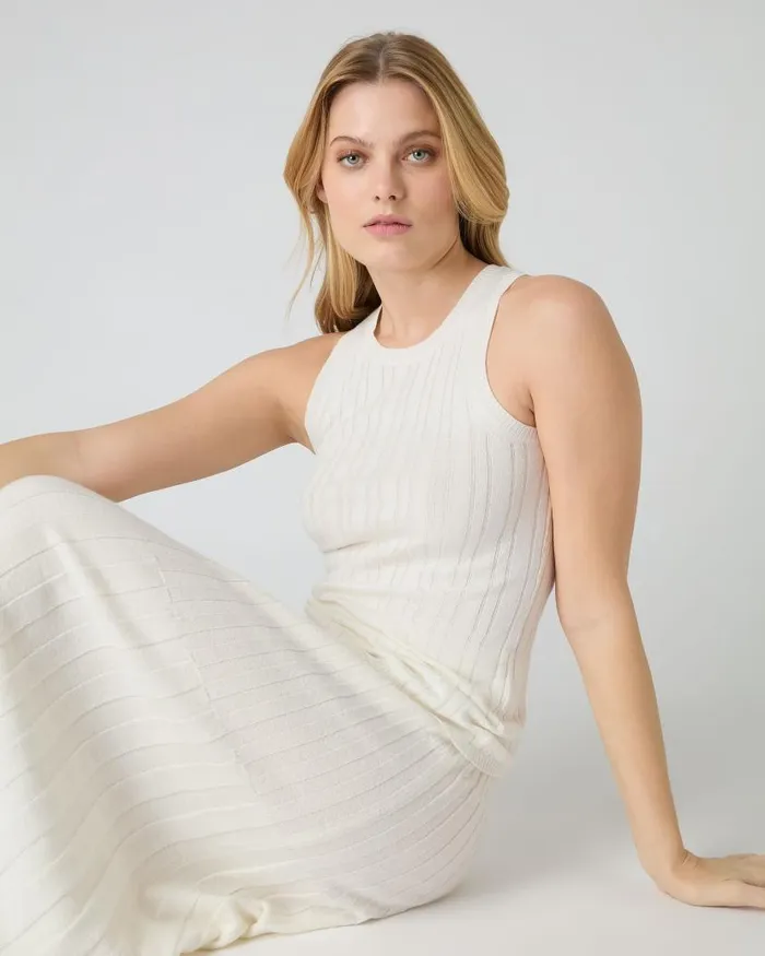 NPeal Tops and Tshirts Women Cotton Cashmere Silk Tank Top New Ivory White