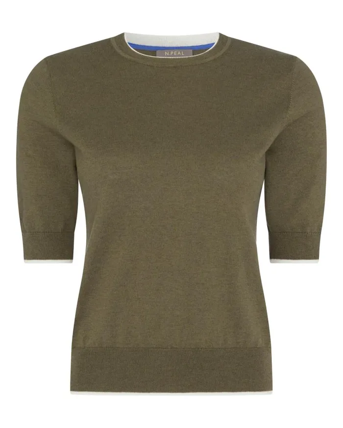 NPeal Tops and Tshirts Women Cotton Cashmere T Shirt Khaki Green