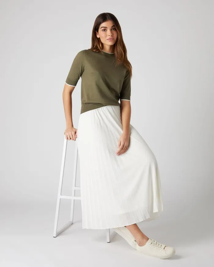 NPeal Tops and Tshirts Women Cotton Cashmere T Shirt Khaki Green