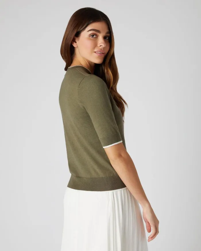 NPeal Tops and Tshirts Women Cotton Cashmere T Shirt Khaki Green