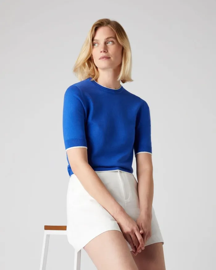 NPeal Tops and Tshirts Women Cotton Cashmere T Shirt Victoria Blue