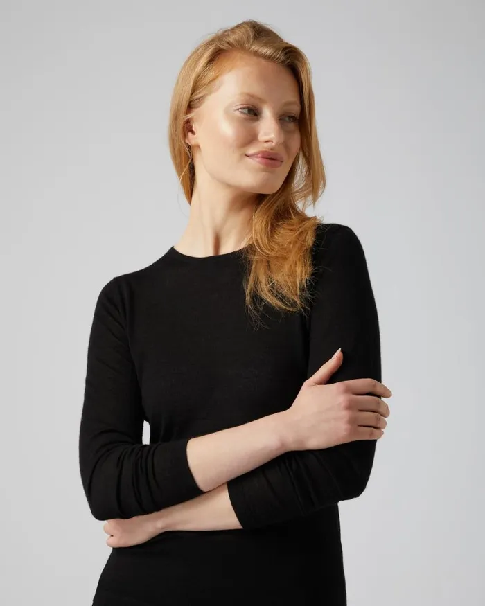 NPeal Tops and Tshirts Women Eden Superfine Cashmere Round Neck Top Black