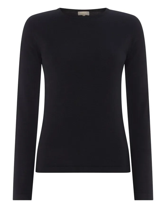 NPeal Tops and Tshirts Women Eden Superfine Cashmere Round Neck Top Black