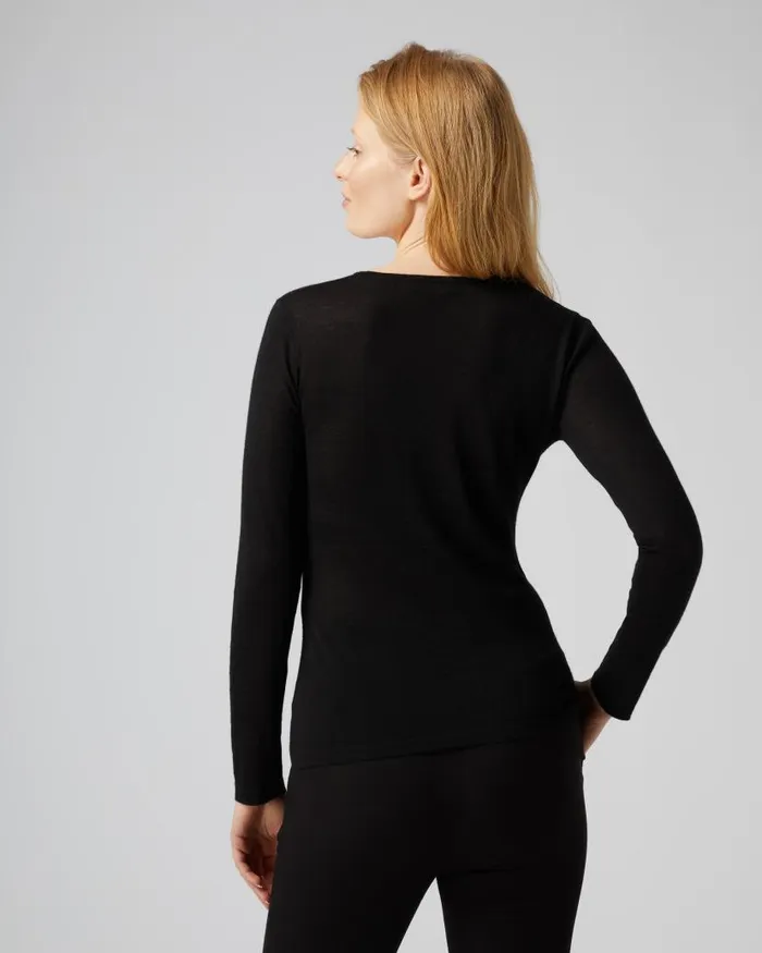 NPeal Tops and Tshirts Women Eden Superfine Cashmere Round Neck Top Black