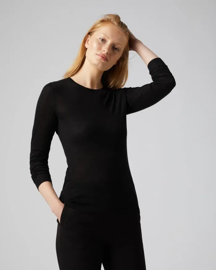 NPeal Tops and Tshirts Women Eden Superfine Cashmere Round Neck Top Black