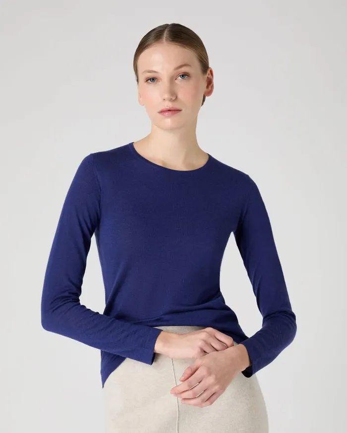 NPeal Tops and Tshirts Women Eden Superfine Cashmere Round Neck Top Indigo Blue
