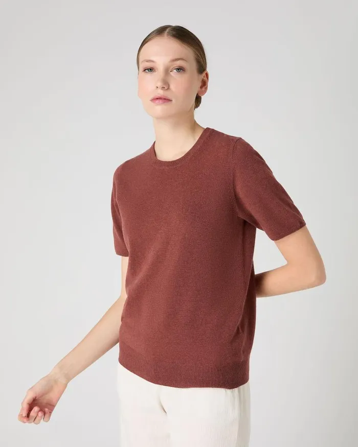 NPeal Tops and Tshirts Women Milly Classic Cashmere TShirt Terracotta Brown