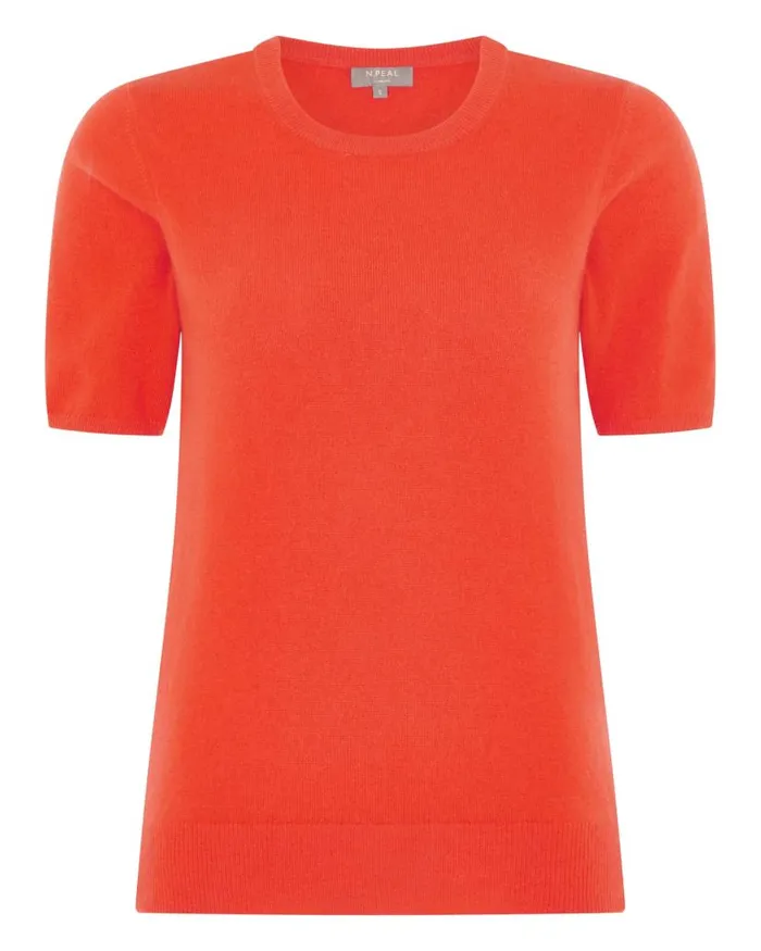 NPeal Tops and Tshirts Women Round Neck Cashmere T Shirt Vermillion Red
