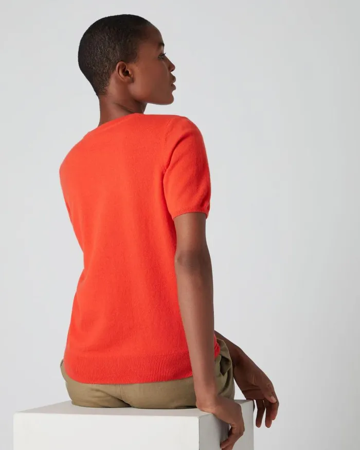NPeal Tops and Tshirts Women Round Neck Cashmere T Shirt Vermillion Red