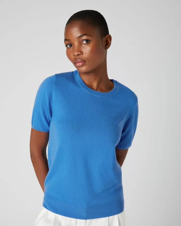NPeal Tops and Tshirts Women Round Neck Cashmere T Shirt Zanzibar Blue