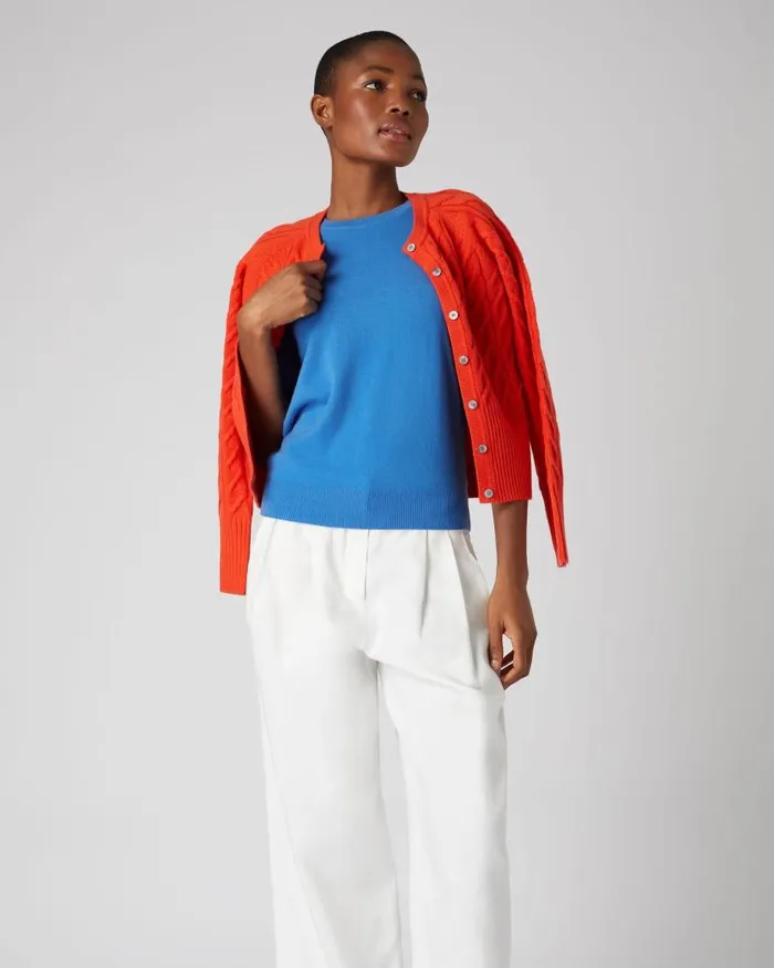 NPeal Tops and Tshirts Women Round Neck Cashmere T Shirt Zanzibar Blue