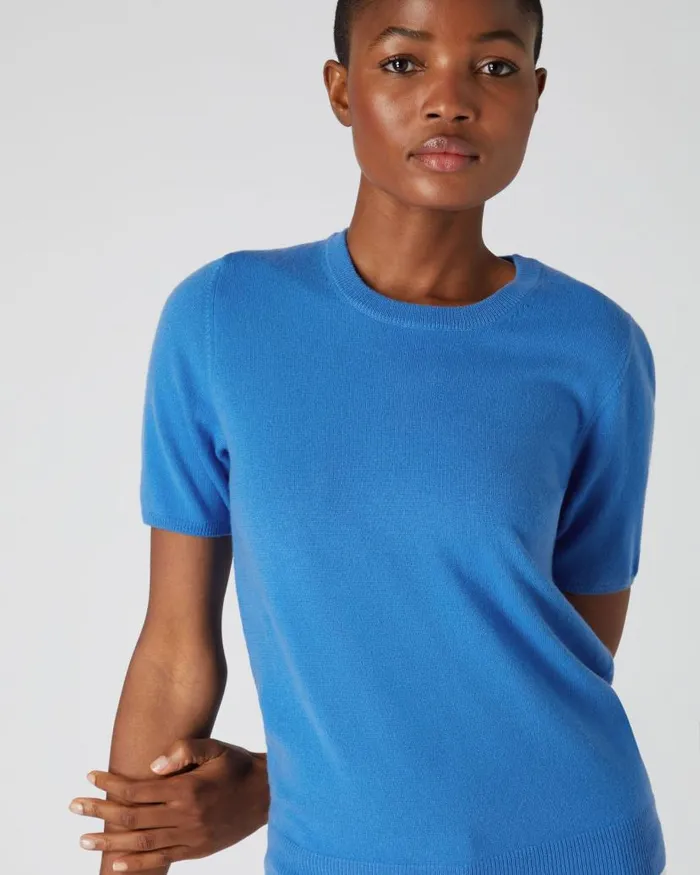 NPeal Tops and Tshirts Women Round Neck Cashmere T Shirt Zanzibar Blue