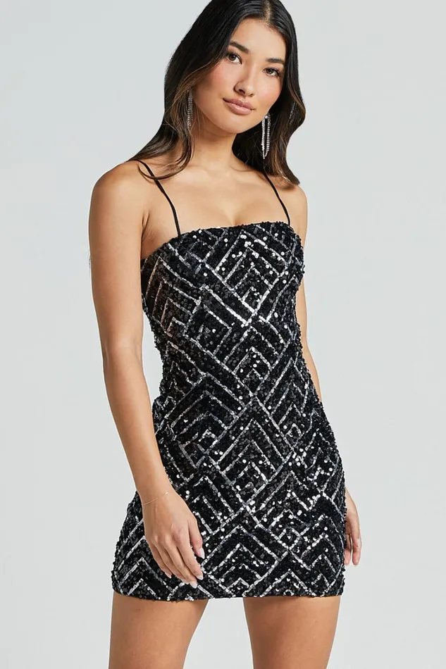Nahla Mini Dress 8211 Diamond Sequin Cami Dress In Black Women Showpo Dresses