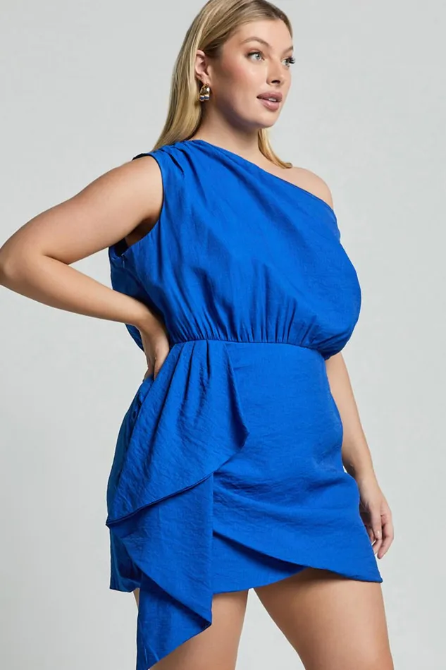 Niana Mini Dress 8211 Drape One Shoulder Dress In Blue Women Showpo Curve Clothes