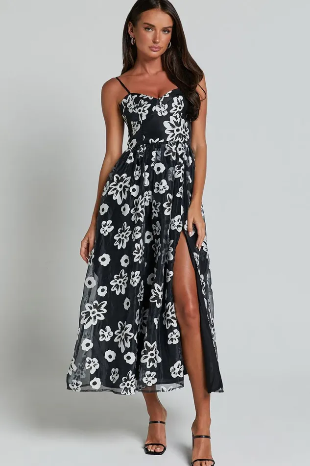Nikky Midi Dress 8211 Organza Full Skirt Dress In Black Floral Women Showpo Dresses