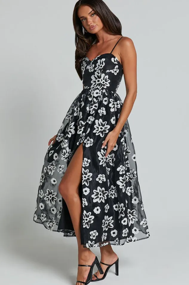 Nikky Midi Dress 8211 Organza Full Skirt Dress In Black Floral Women Showpo Dresses