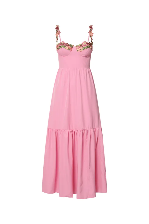 Nimfa Midi Dress 8211 Strappy Floral Detail Tiered Dress In Pink Women Showpo Dresses