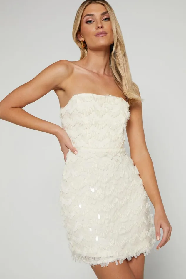 Nola Mini Dress 8211 Strapless Sequin Dress In Cream Women Showpo Dresses