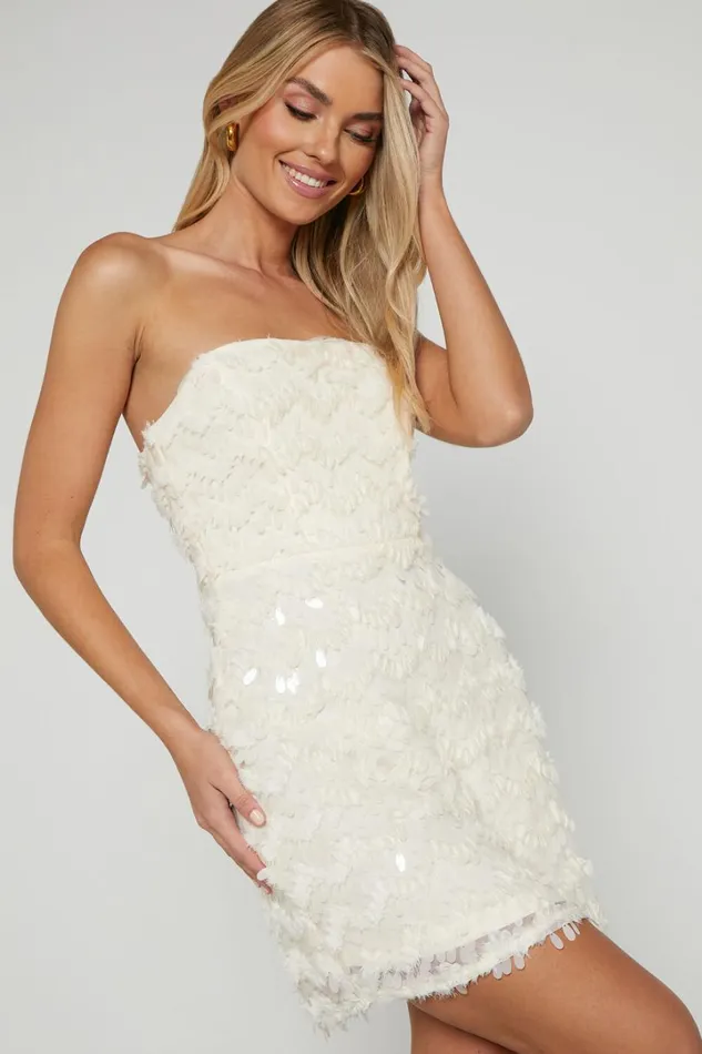 Nola Mini Dress 8211 Strapless Sequin Dress In Cream Women Showpo Dresses