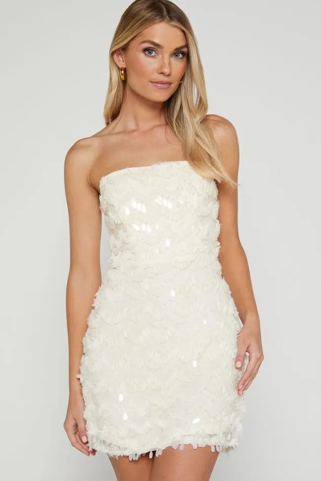 Nola Mini Dress 8211 Strapless Sequin Dress In Cream Women Showpo Dresses