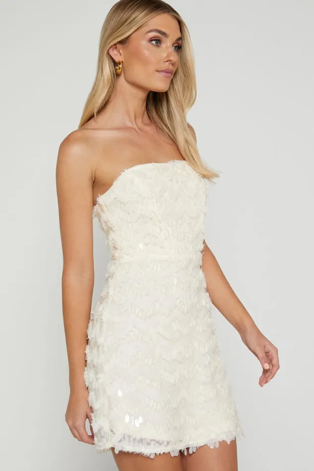 Nola Mini Dress 8211 Strapless Sequin Dress In Cream Women Showpo Dresses