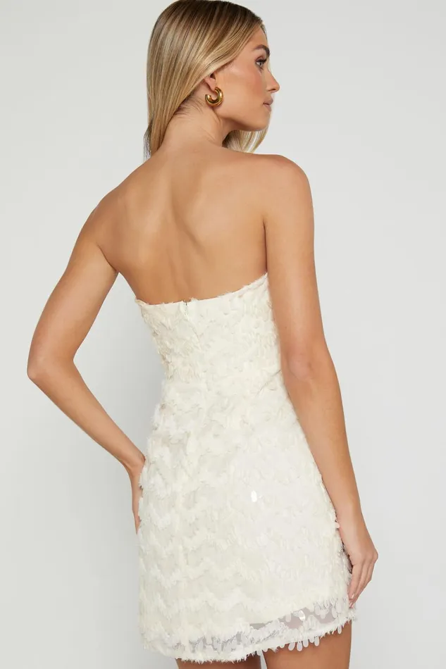 Nola Mini Dress 8211 Strapless Sequin Dress In Cream Women Showpo Dresses