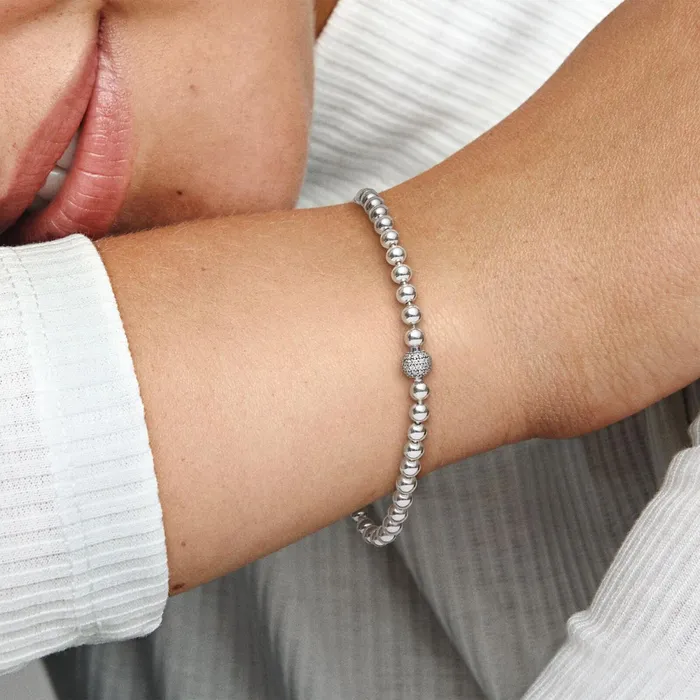 Noncharm Bracelets Women Pandora Beads and Pav Bracelet Sterling Silver