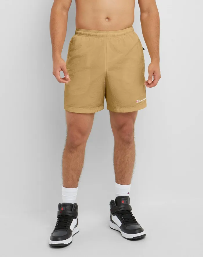 Nylon WarmUp Shorts With Mesh Liner Script Logo 6034 Sandrock Men Champion Shorts