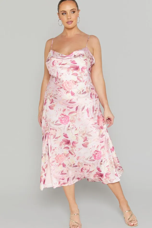 Ojai Midi Dress 8211 Cowl Neck Split Dress In Soft Floral Women Showpo Curve Clothes