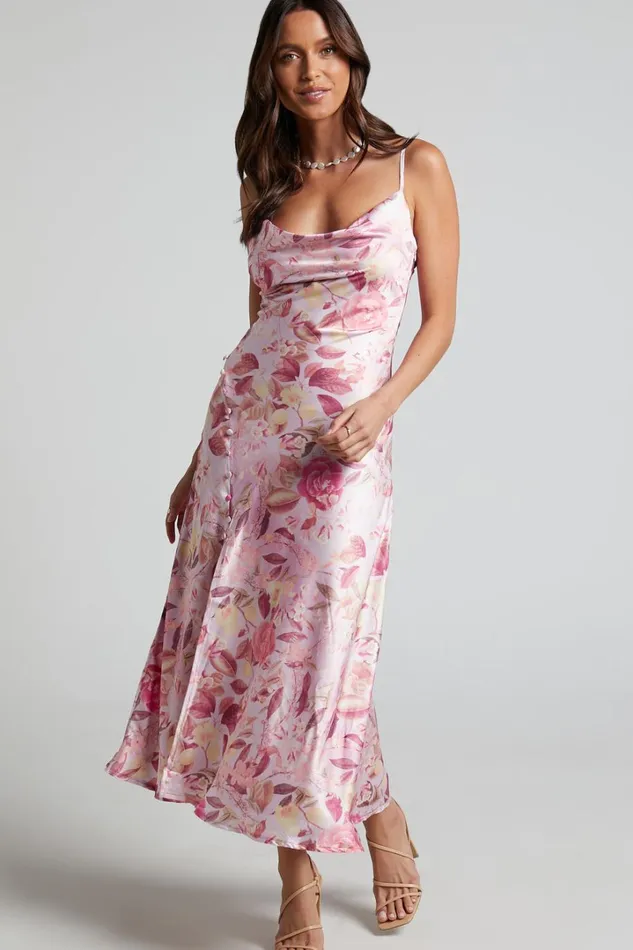 Ojai Midi Dress 8211 Cowl Neck Split Dress In Soft Floral Women Showpo Curve Clothes