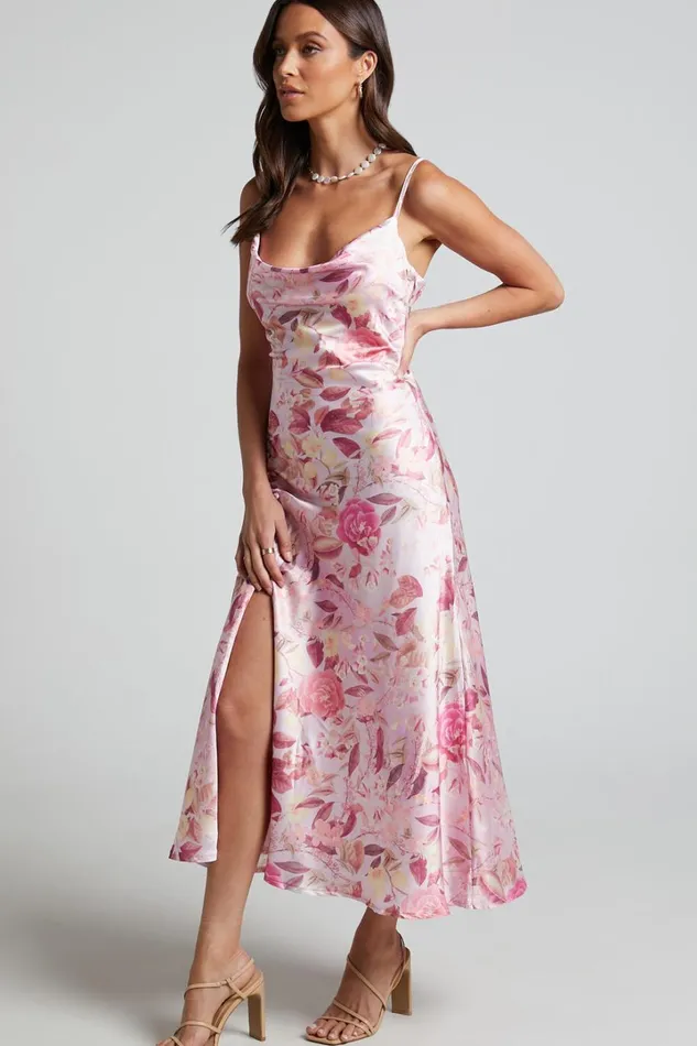 Ojai Midi Dress 8211 Cowl Neck Split Dress In Soft Floral Women Showpo Curve Clothes