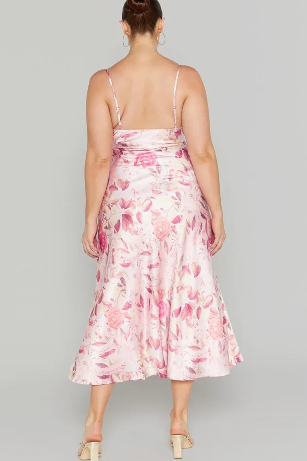 Ojai Midi Dress 8211 Cowl Neck Split Dress In Soft Floral Women Showpo Curve Clothes